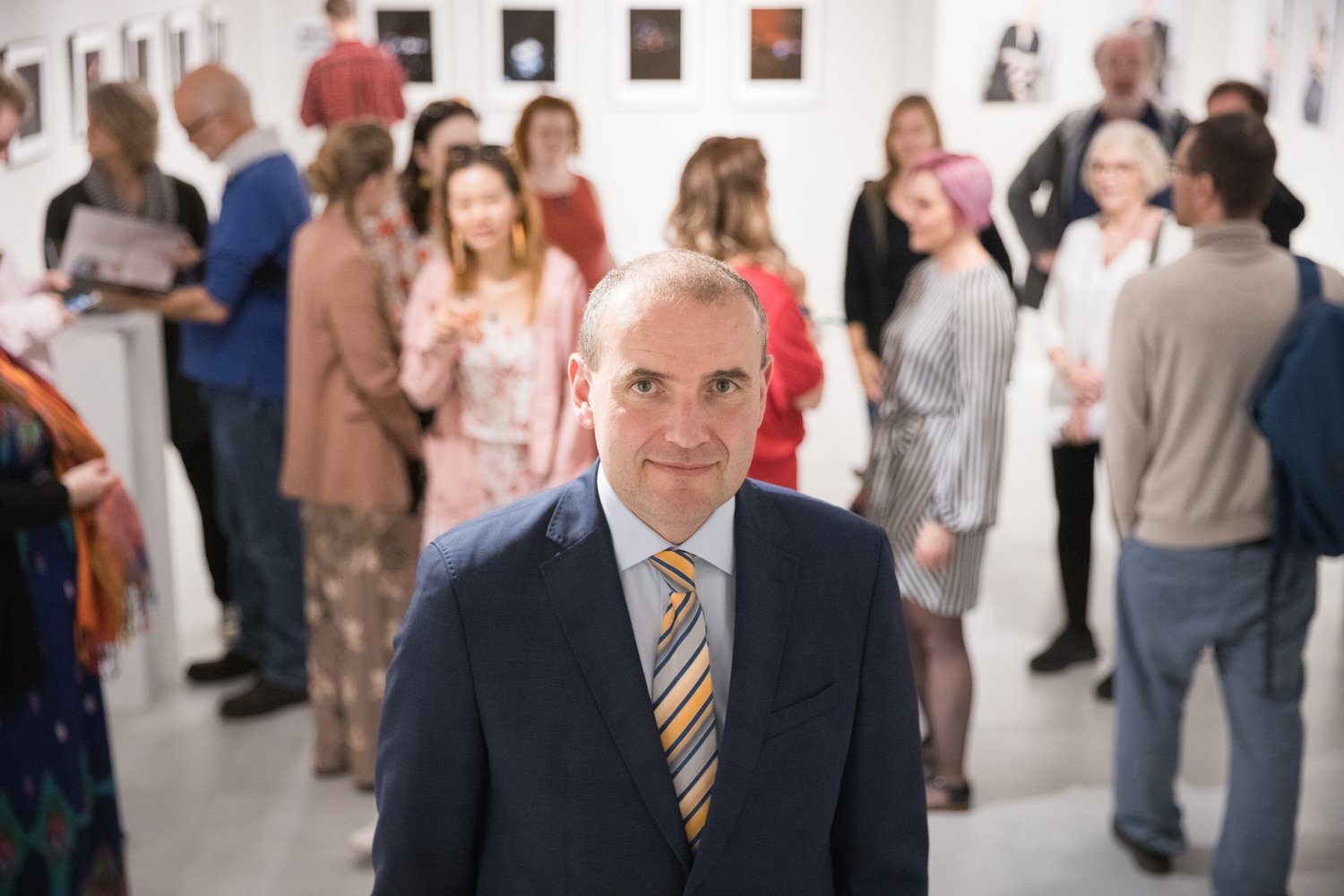 Guðni Th. Jóhannesson, President of Iceland, at the gallery opening in Gallerí Fold, Reykjavík Fringe 2021. Photo by Elín Björg